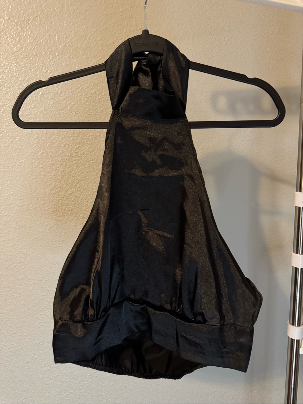 Black Satin Halter Crop Top